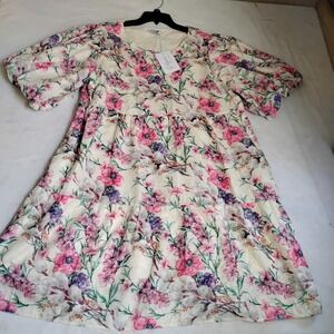Polagram Dress 2x Floral Babydoll Puff Sleeve Cottage Peasant Boho‎ Festival New